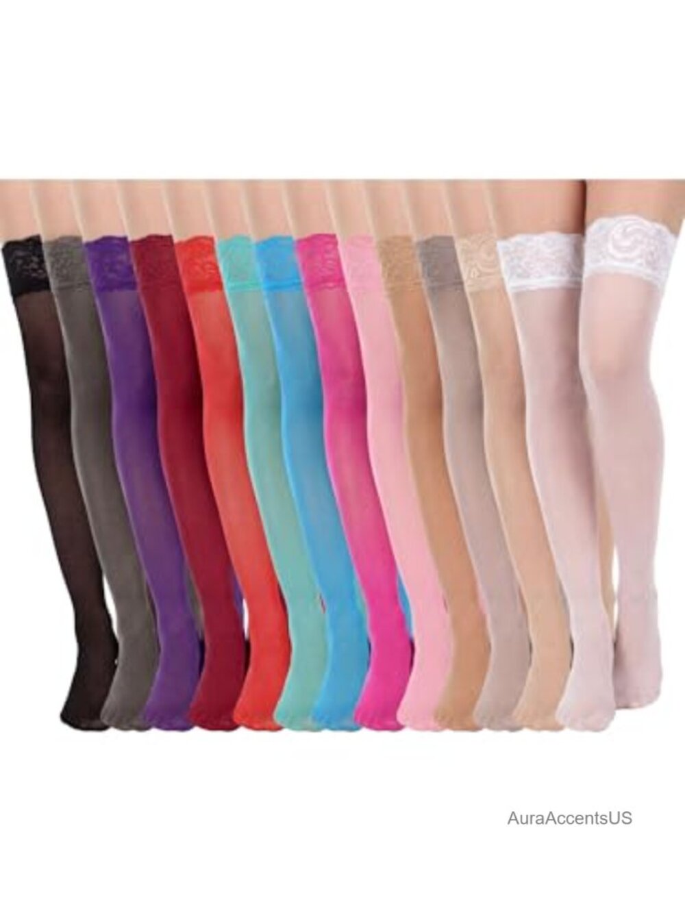 12 Pairs Lace Thigh High Stockings Spandex Sheer Over Knee Hosiery Women's